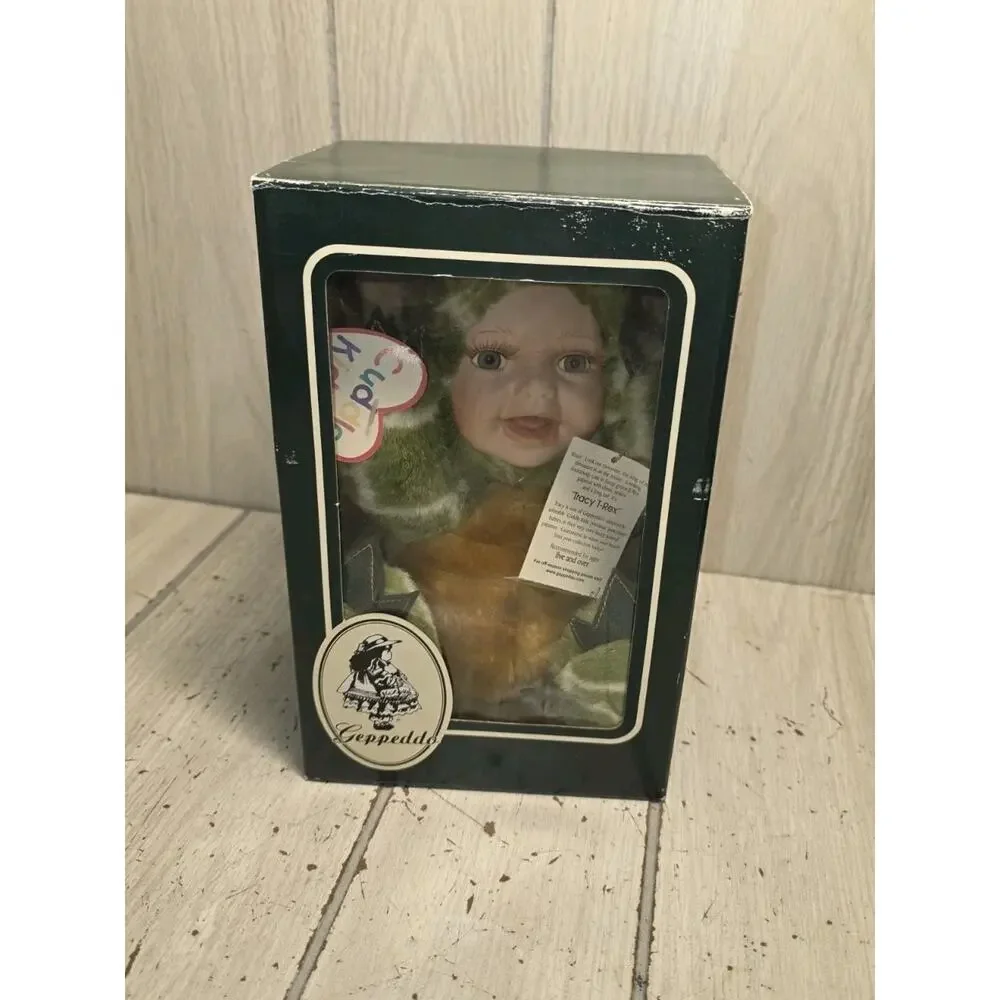 Geppeddo Cuddle Kids Tracy T-Rex Dinosaur Stuffed Plush Doll Porcelain Face NIB
